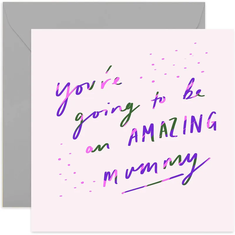 Script Pink Confetti Pregnancy Card: Amazing Mummy Celebration