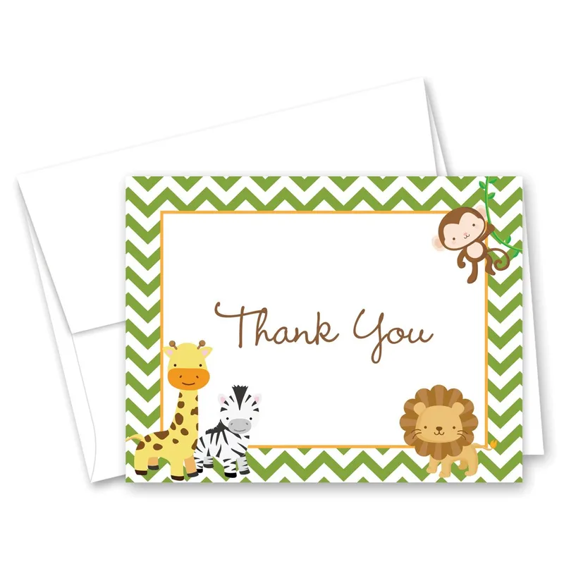 Animals Chevron Border Thank You Card for Safari-Themed Celebrations