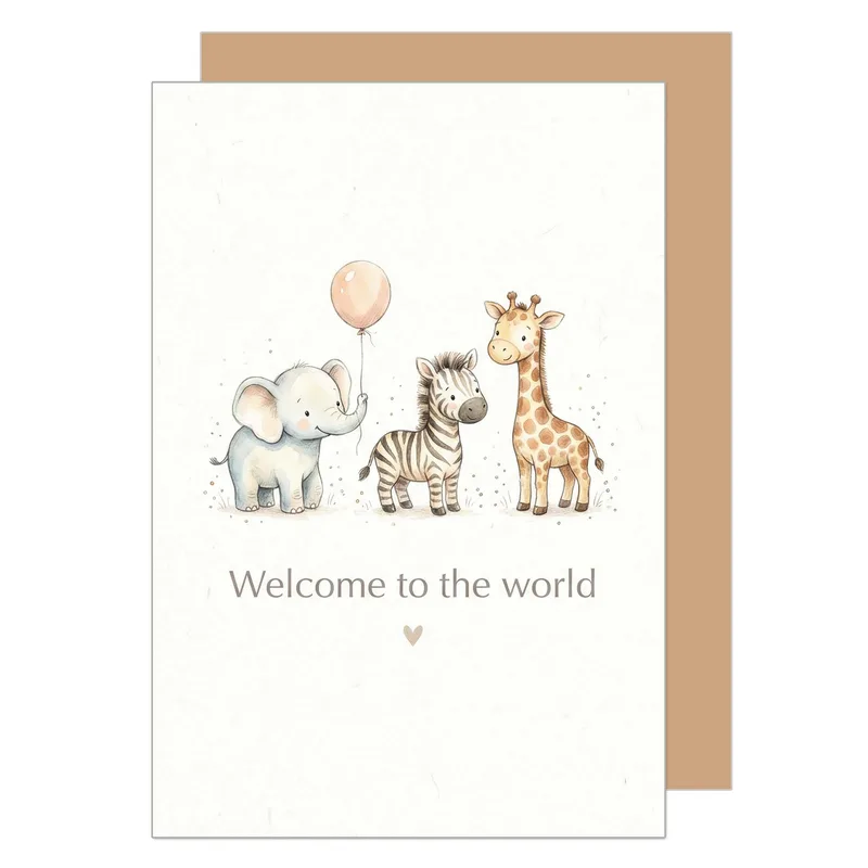 Animals Balloon New Baby Card features watercolor elephant