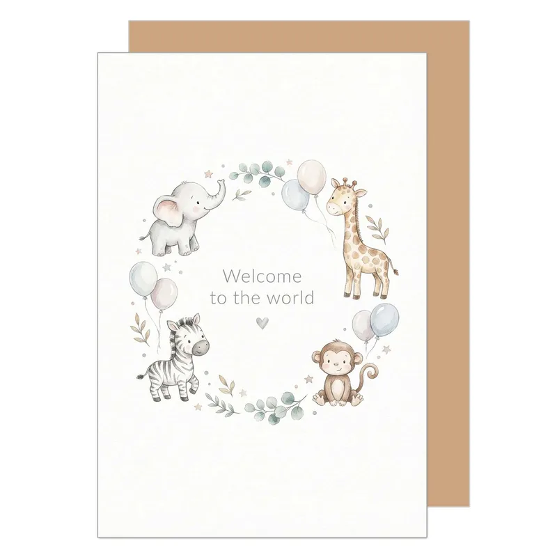 Animal Wreath Balloons New Baby Card