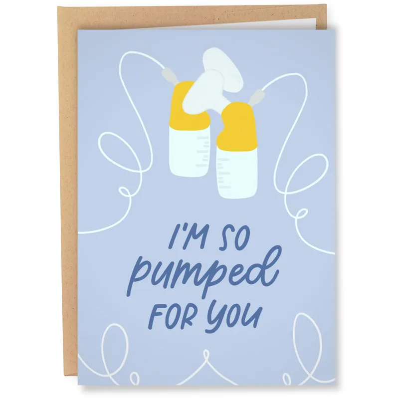 Breast Pumps Script New Baby Card Celebrating a New Mother with Humor