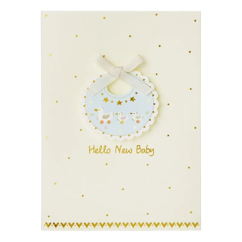 Gold Dots Bib New Baby Card Celebrates a Tiny Arrival with Charm