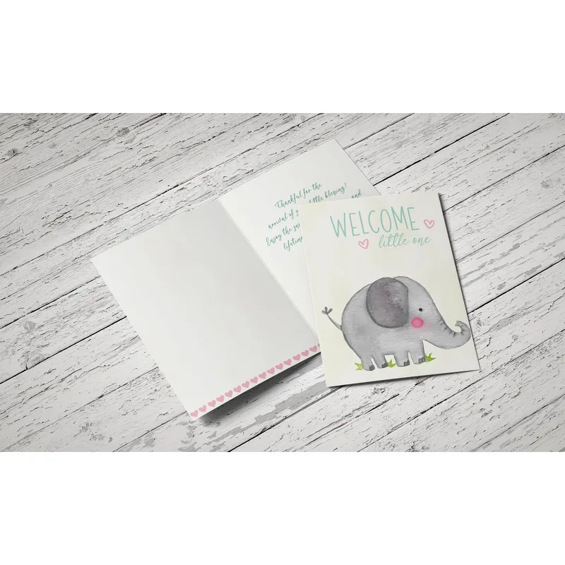 Elephant Pink Heart New Baby Card Welcome Little One Greeting