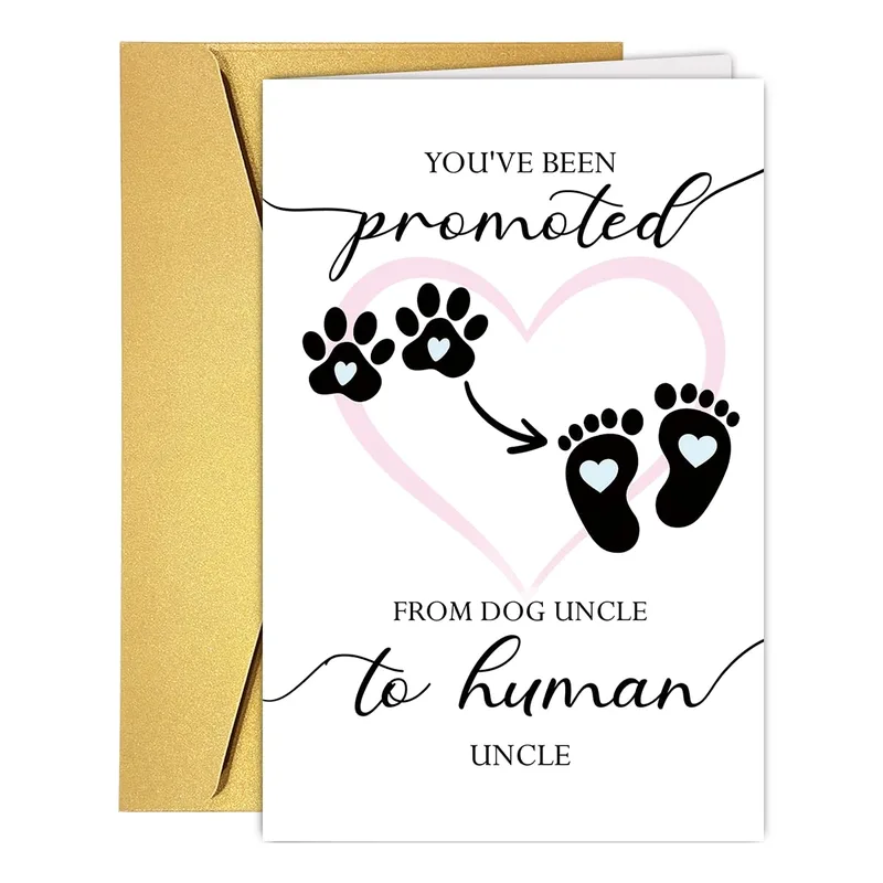 Paw Prints Footprints Heart Card: Promoted from Dog Uncle