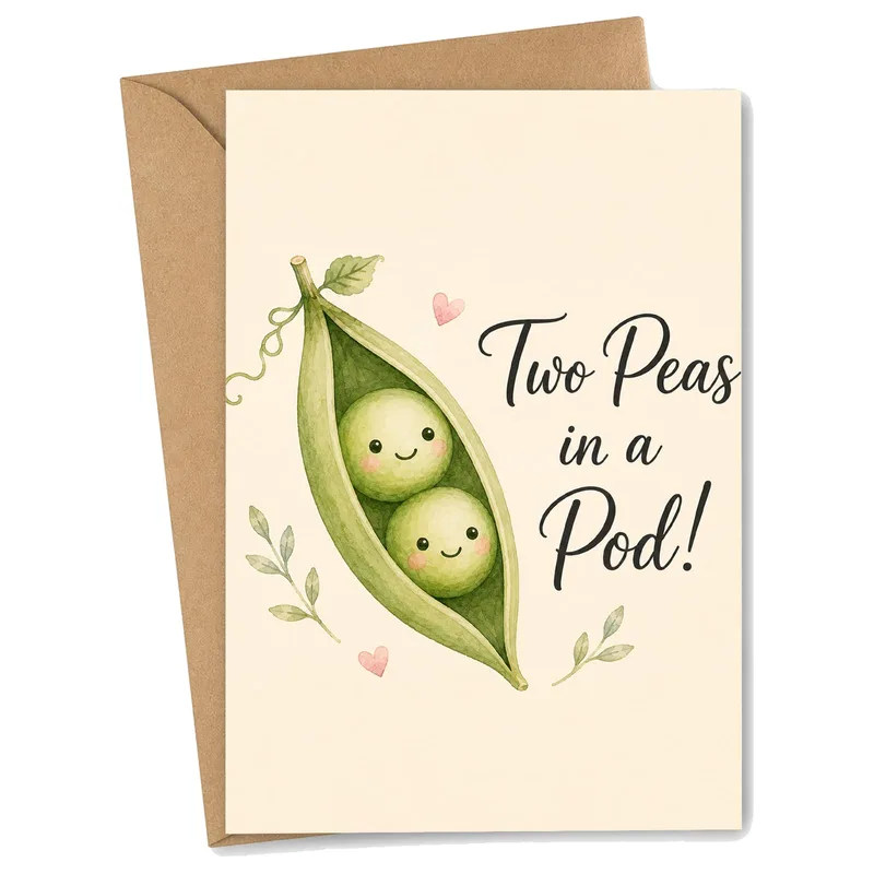 Green Pea Pod Kraft Card Celebrating Twins with Two Peas in a Pod