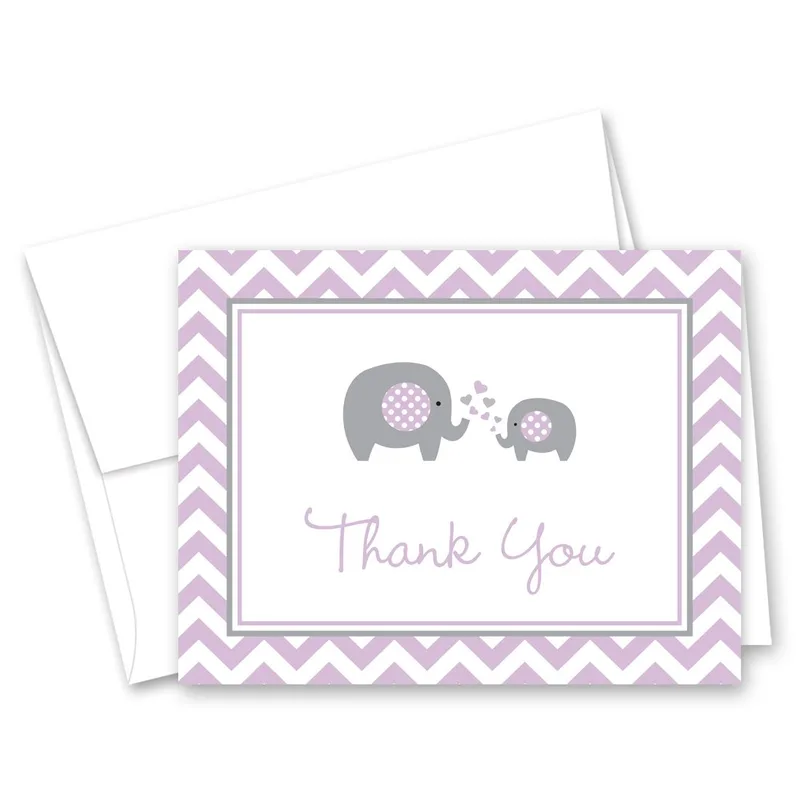 Lilac Chevron Elephant Thank You Card for New Baby Gratitude