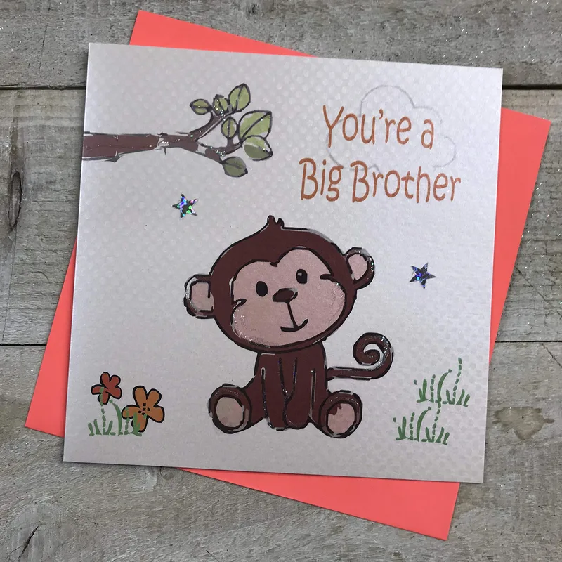 Monkey Coral Envelope Pregnancy Card: You're a Big Brother Design