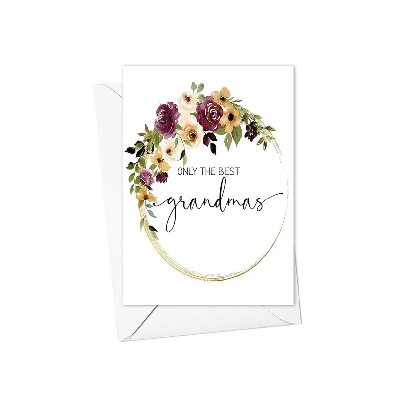Floral Wreath Burgundy Gold Card honors grandmothers