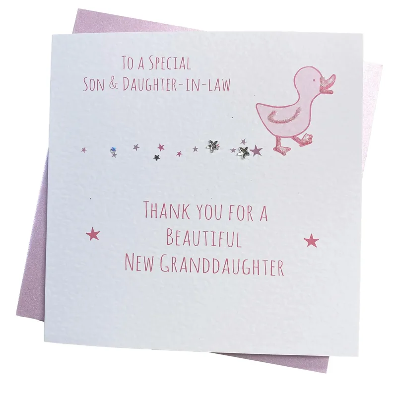 Pink Duck Silver Stars Card: A Special Greeting for New Grandparents
