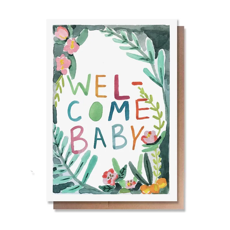 Leaves Colorful Letters New Baby Card: A Watercolor Welcome