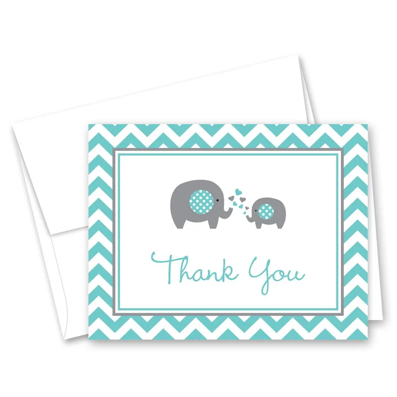 Teal Chevron Elephant Thank You Card for New Baby Gifts