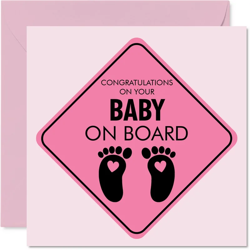 Pink Diamond Footprints Pregnancy Card for New Moms