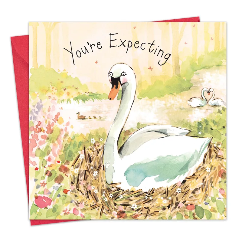 Swan Nest Pregnancy Card: You're Expecting Watercolor Greeting