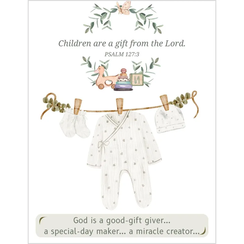 Romper Clothesline Psalm New Baby Card – Greeting Card in natural