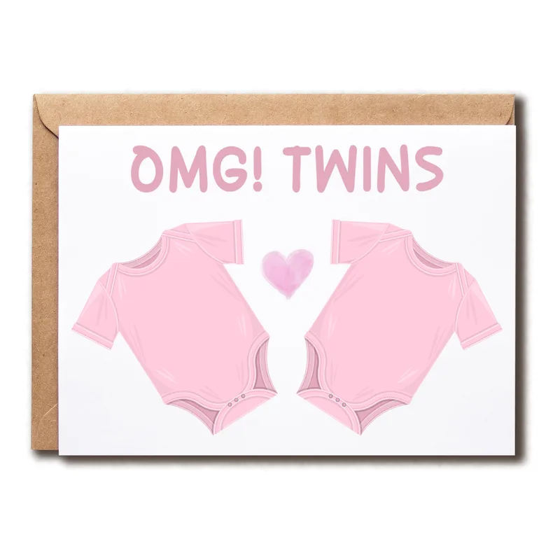 Pink Onesies Twins New Baby Card for Twin Girls Surprise