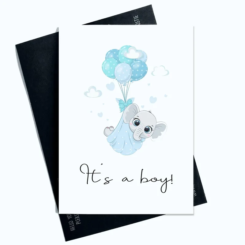Balloons Baby Elephant New Baby Card Celebrating a Little Boy