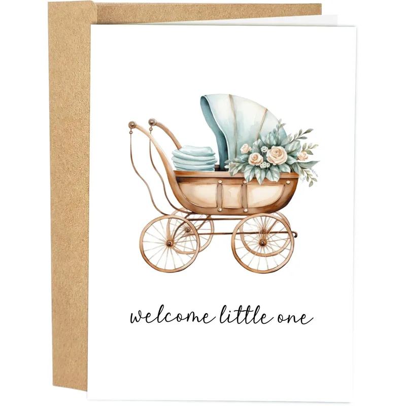 Copper Pram Flowers New Baby Card Welcomes a New Arrival