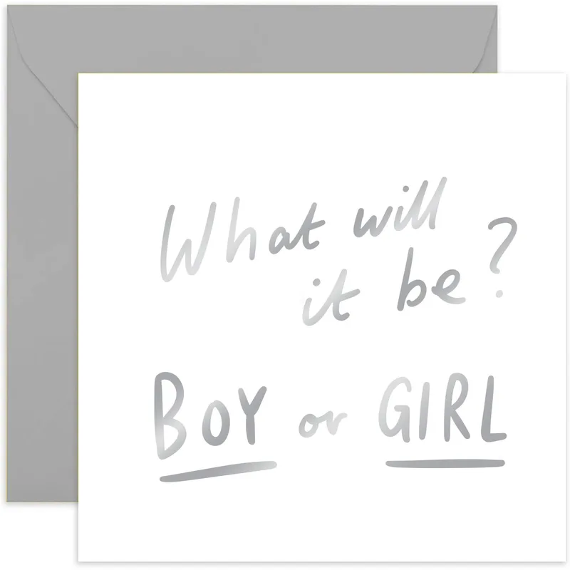 Script Gender Reveal Pregnancy Card features silver script