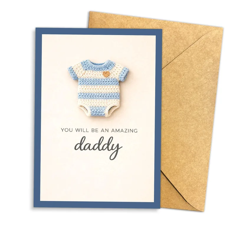 Crochet Onesie Navy Pregnancy Card for New Dads