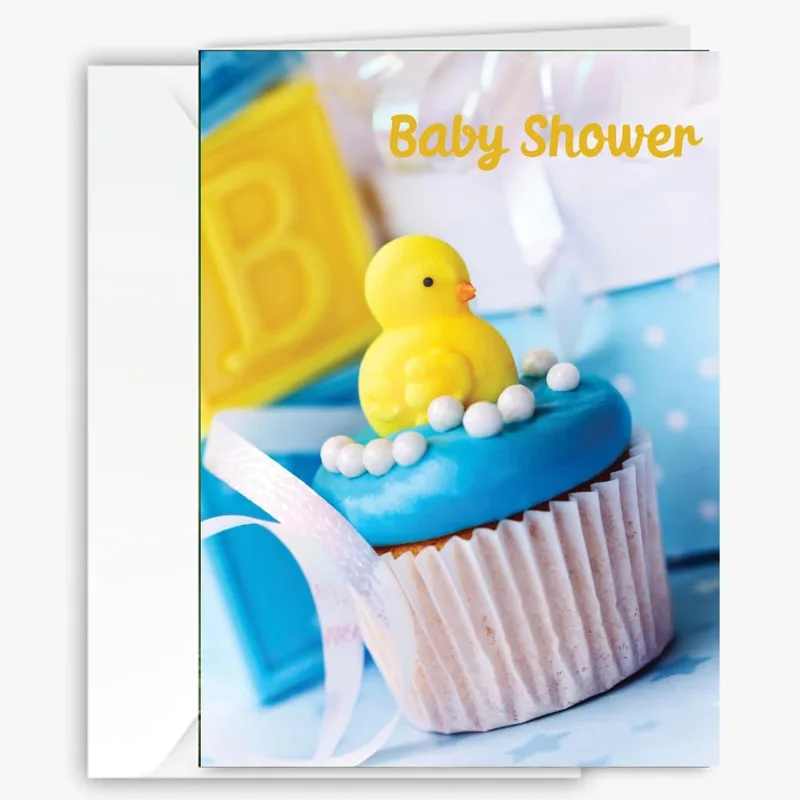 Duck Cupcake Photo Baby Shower Card for New Parents