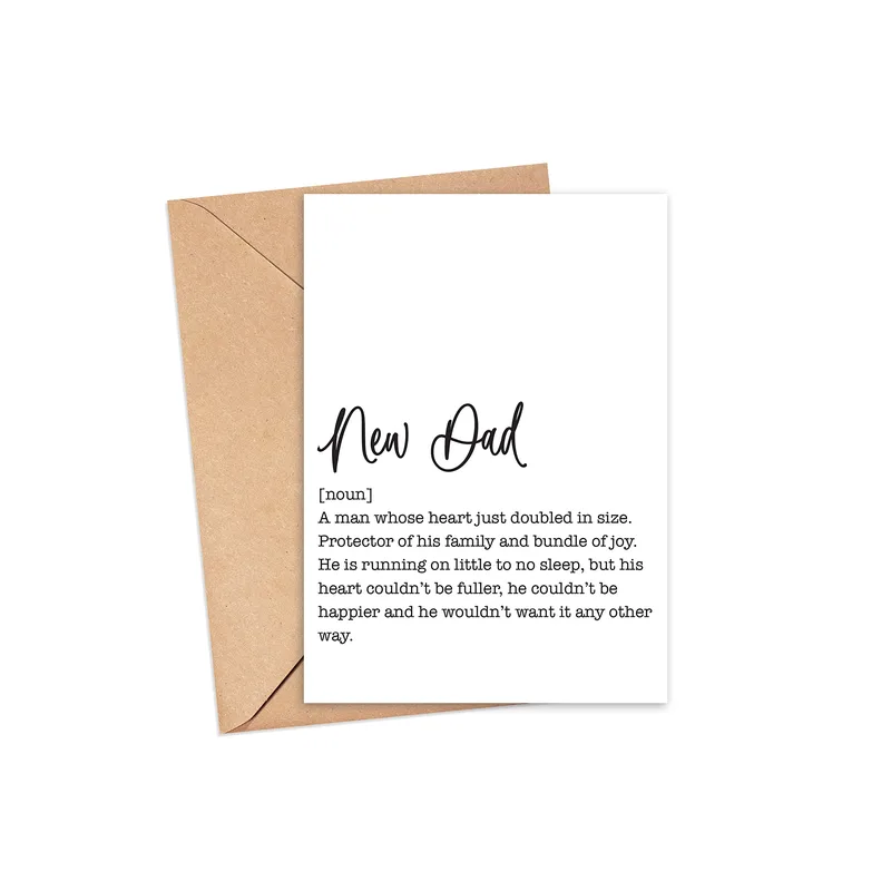 White Dictionary Definition New Baby Card for a New Dad