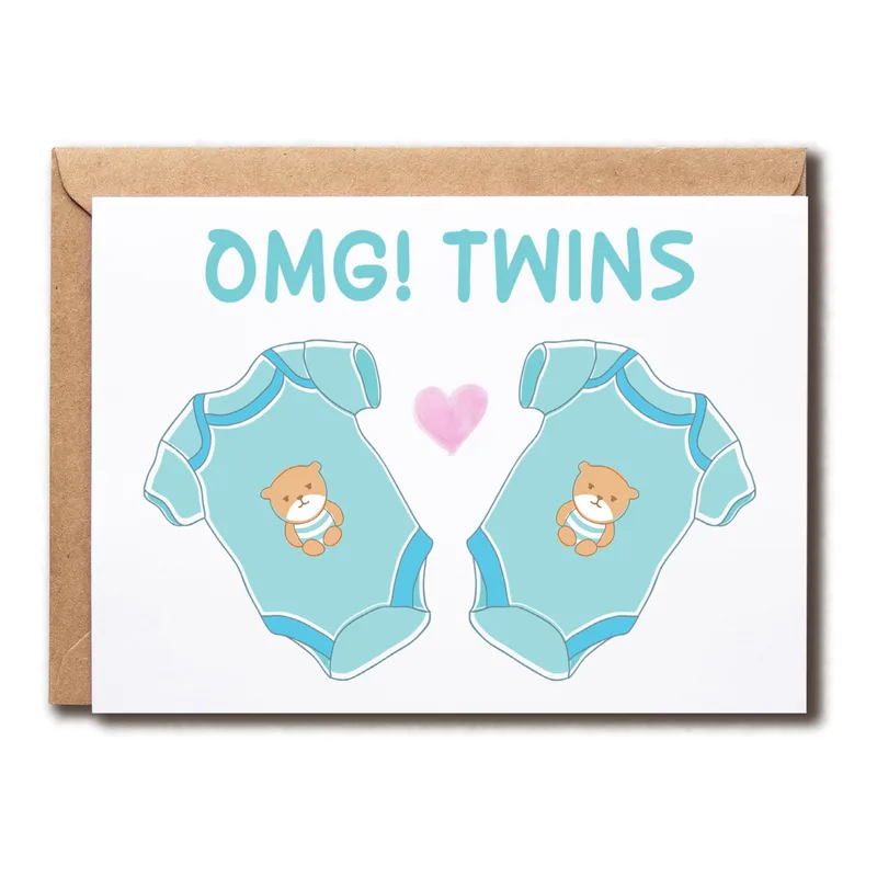 Blue Onesies Twins New Baby Card for Twin Boys Surprise