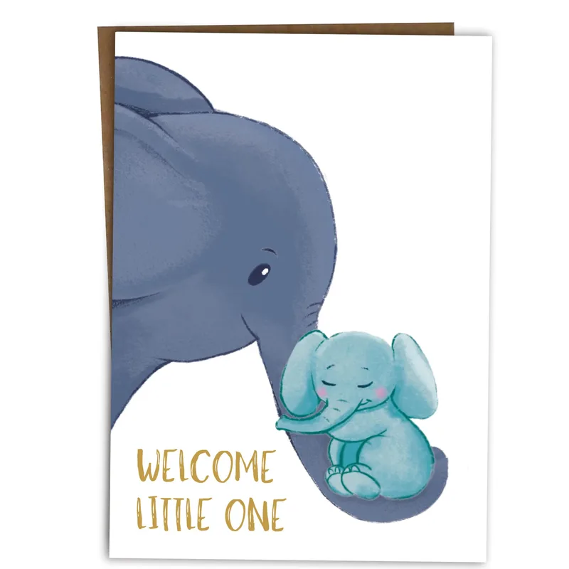 Elephant Mother Baby New Baby Card for a Sweet Welcome