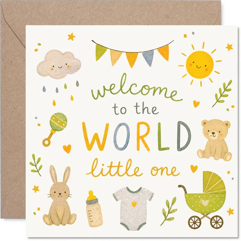 Pram Sunny Bunting New Baby Card: A Whimsical Welcome to the World