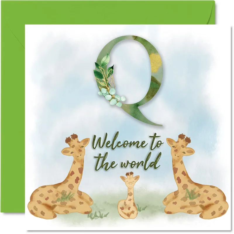 Giraffe Family New Baby Card: Watercolor Welcome to the World Design