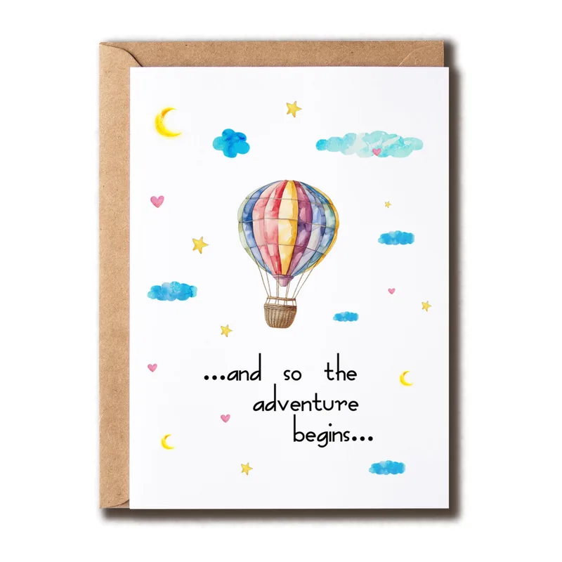 Air Balloon Stars New Baby Card Celebrating a New Adventure