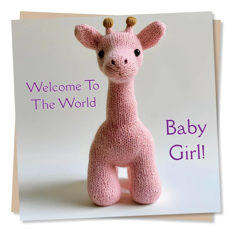 Knitted Giraffe Toy New Baby Card for a New Arrival