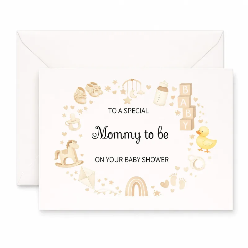 Baby Icons Wreath Baby Shower Card Celebrating the New Mom