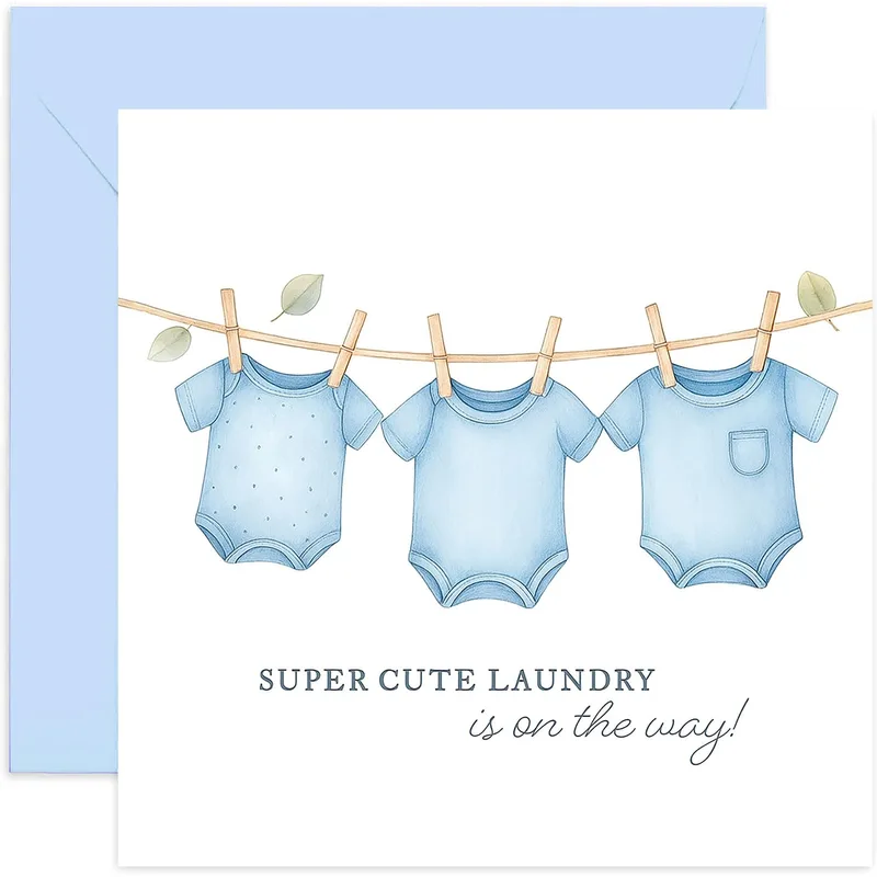 Blue Onesies Clothesline Pregnancy Card – Greeting Card in natural