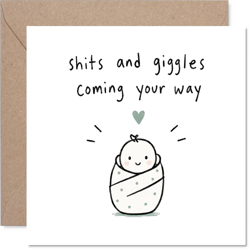 Swaddle Line Drawing New Baby Card: Shits and Giggles Design