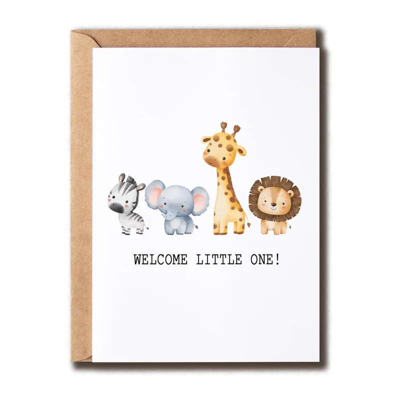Safari Animals Trio New Baby Card Welcomes the Little One