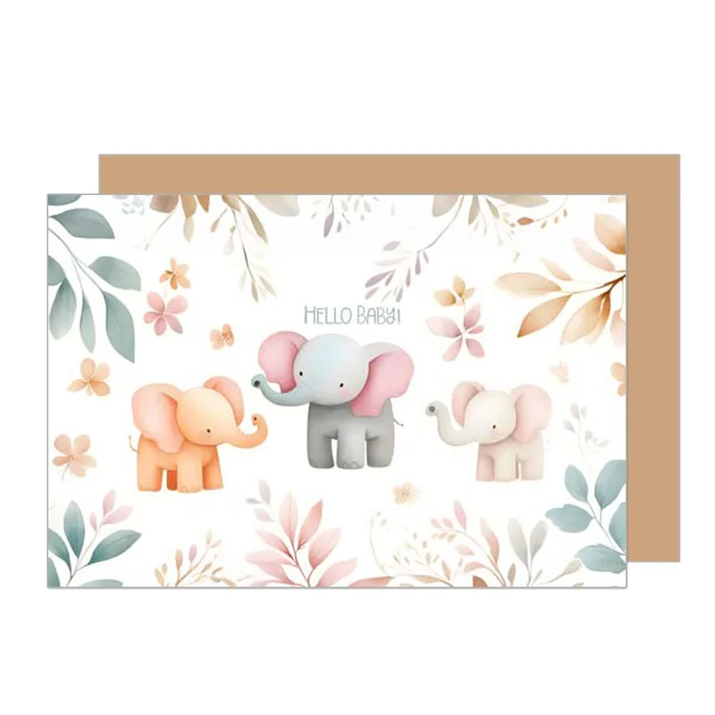 Elephants Floral Pattern New Baby Card Welcomes a Little One