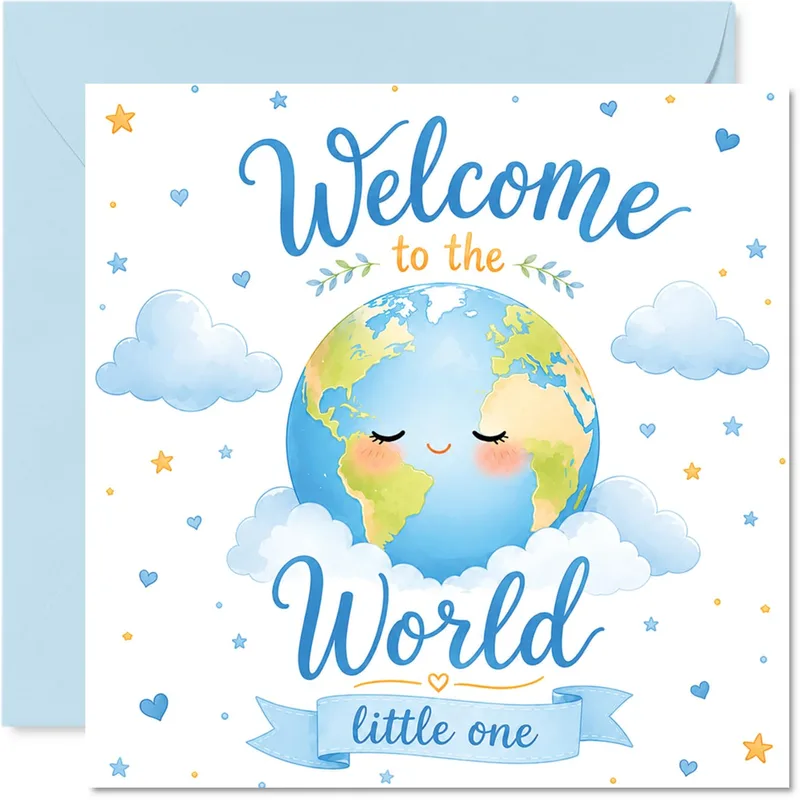 Smiling Earth Globe New Baby Card Welcomes a Little One
