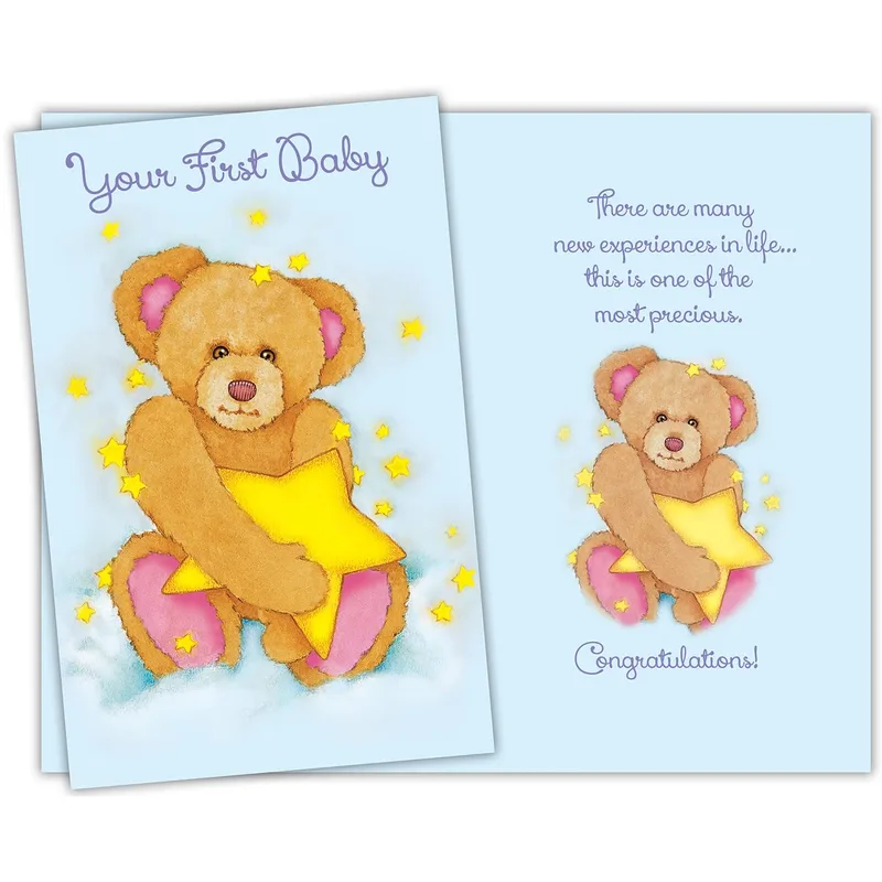 Bear Holding Star New Baby Card Celebrates a New Arrival