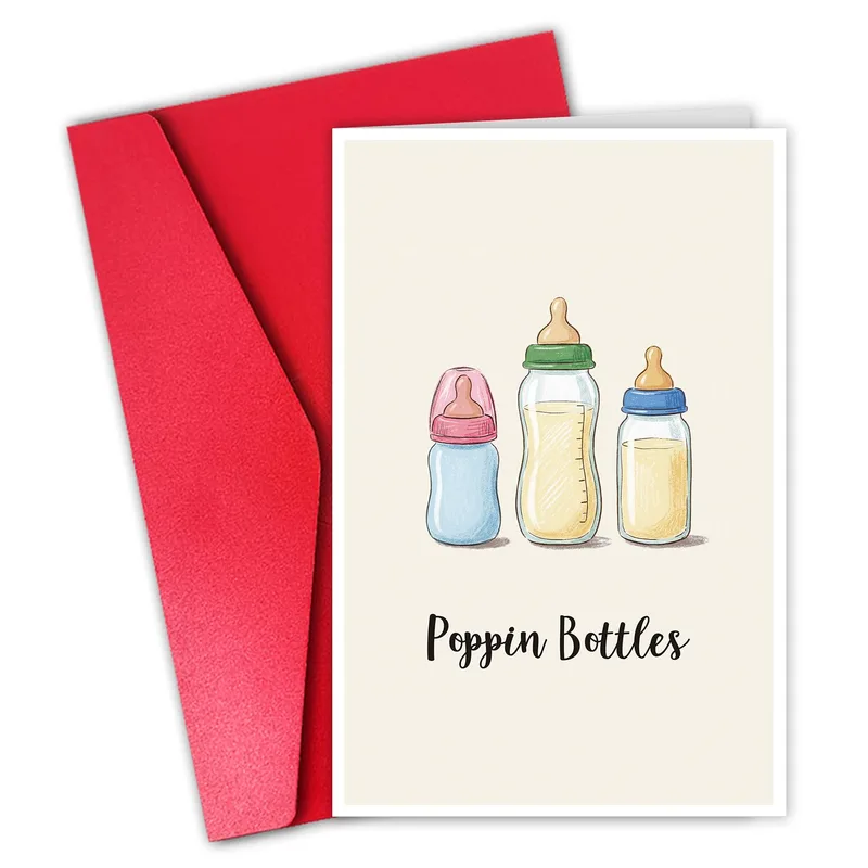 Baby Bottles Cream Baby Shower Card