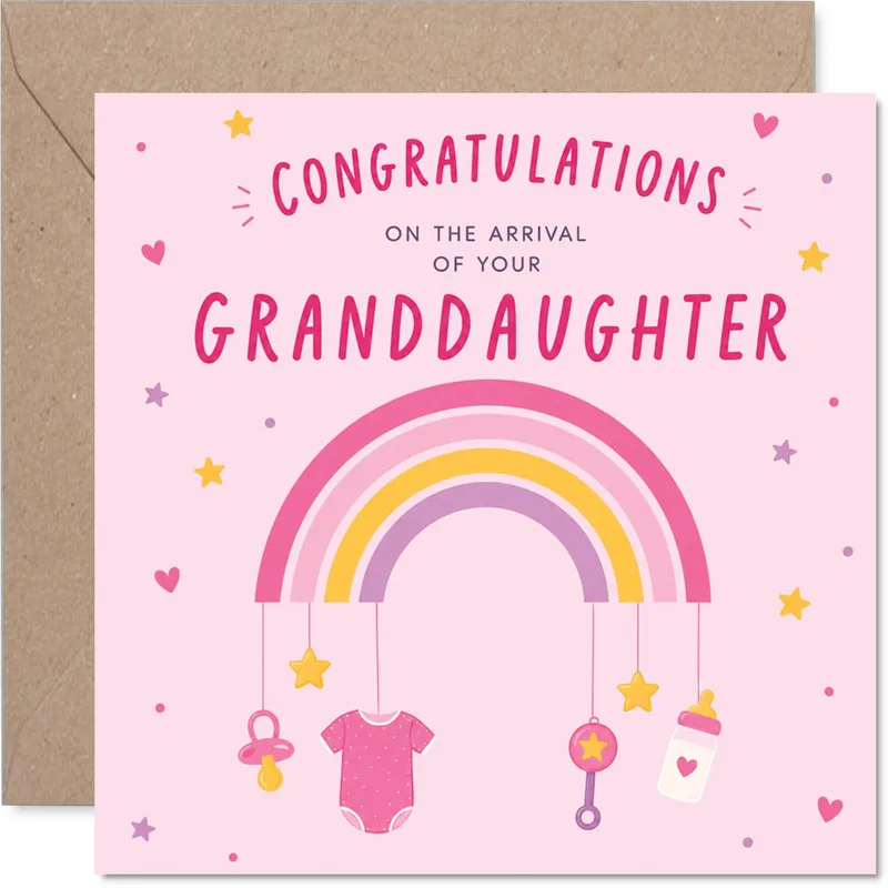 Rainbow Baby Mobile New Baby Card for Granddaughter Arrival