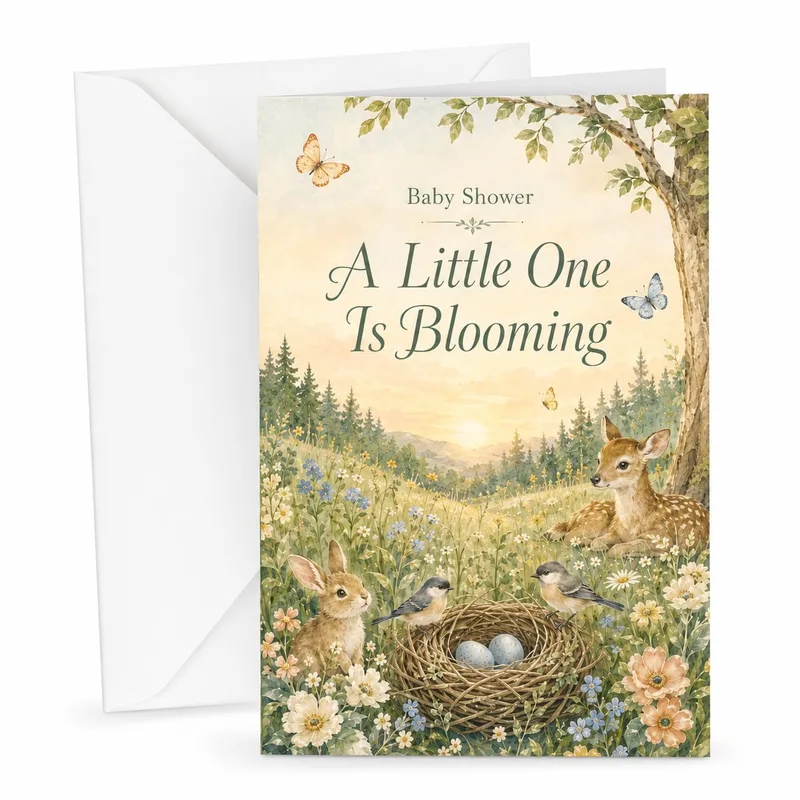 Deer Bunny Nest Baby Shower Card Celebrates New Life with Nature