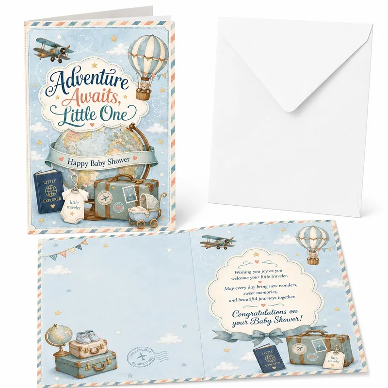 Hot Air Balloon Baby Shower Card Celebrating a New Traveler