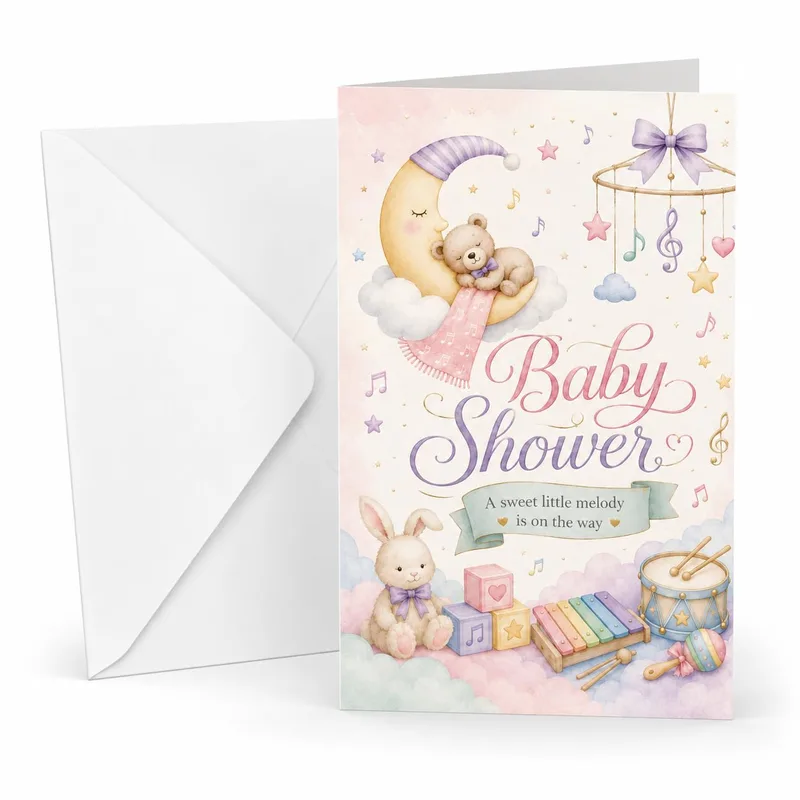 Bear Moon Mobile Baby Shower Card Celebrating New Arrivals