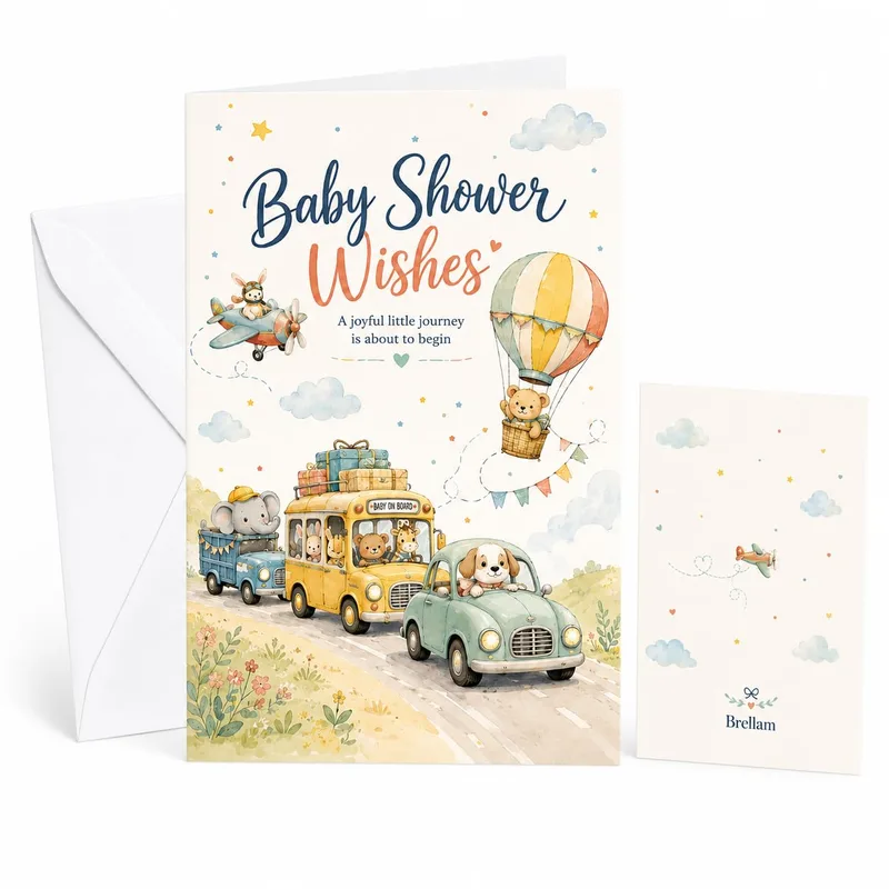 Vintage Cars Hot Air Card for a New Baby Journey