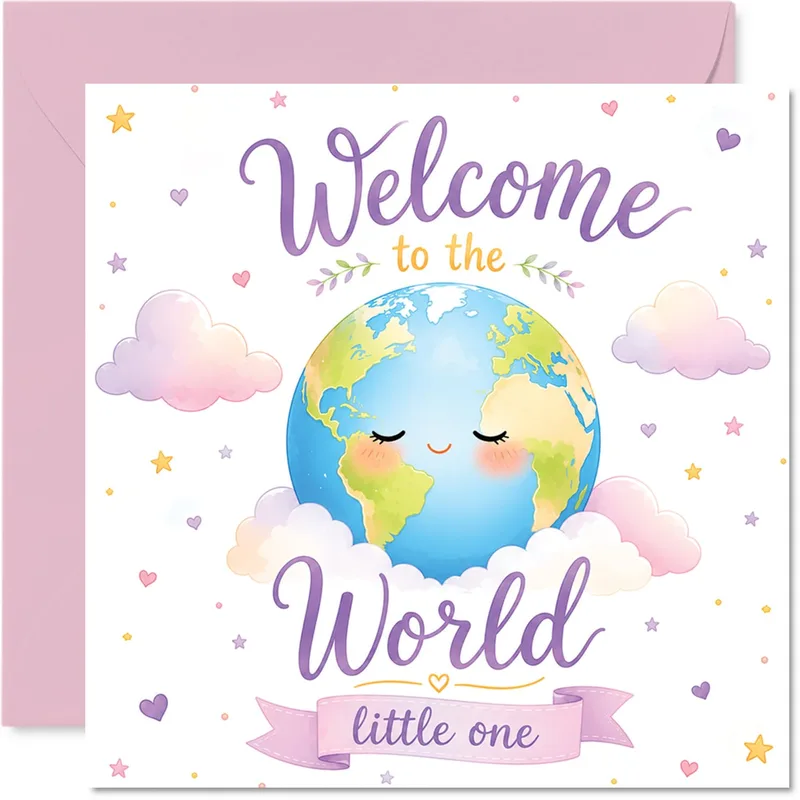 Smiling Pastel Globe New Baby Card Welcoming a Little One
