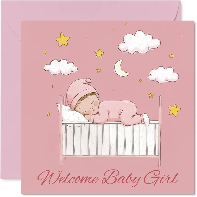 Baby Pink Crib New Baby Card Welcoming a Sweet New Arrival