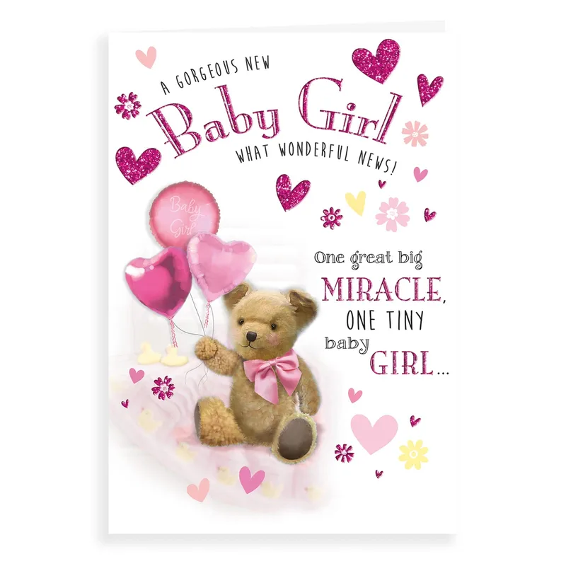 Teddy Balloons Hearts New Baby Card Celebrates a Gorgeous