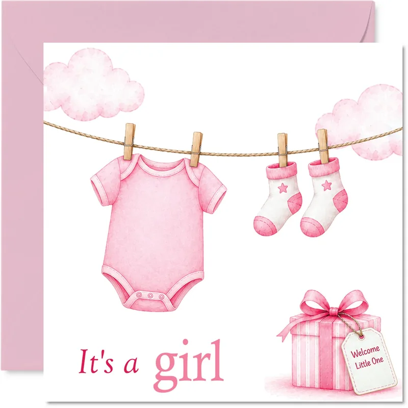 Onesie Socks Gift New Baby Card Celebrates a Girl