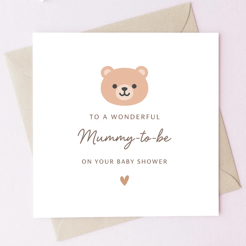 Bear Minimal Cream Baby Shower Card for New Mums