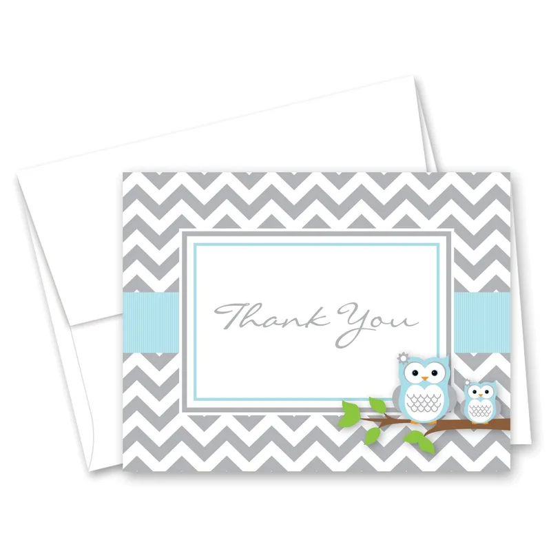 Chevron Owl Border Thank You Card for New Baby Gifts